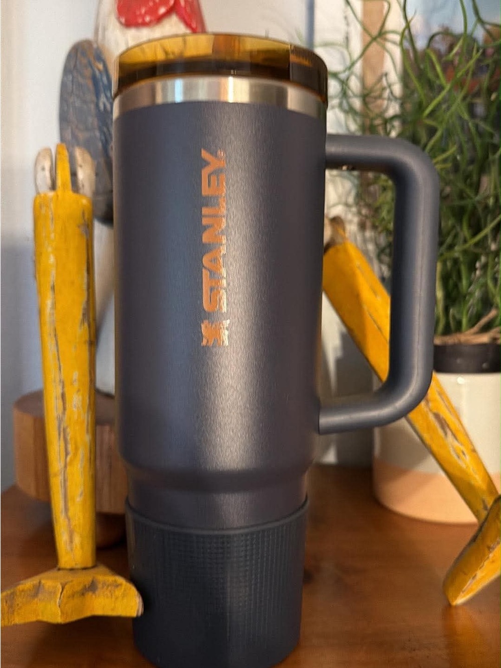 Stanley Matte Dark Blue Travel Mug with Amber Lid Accent